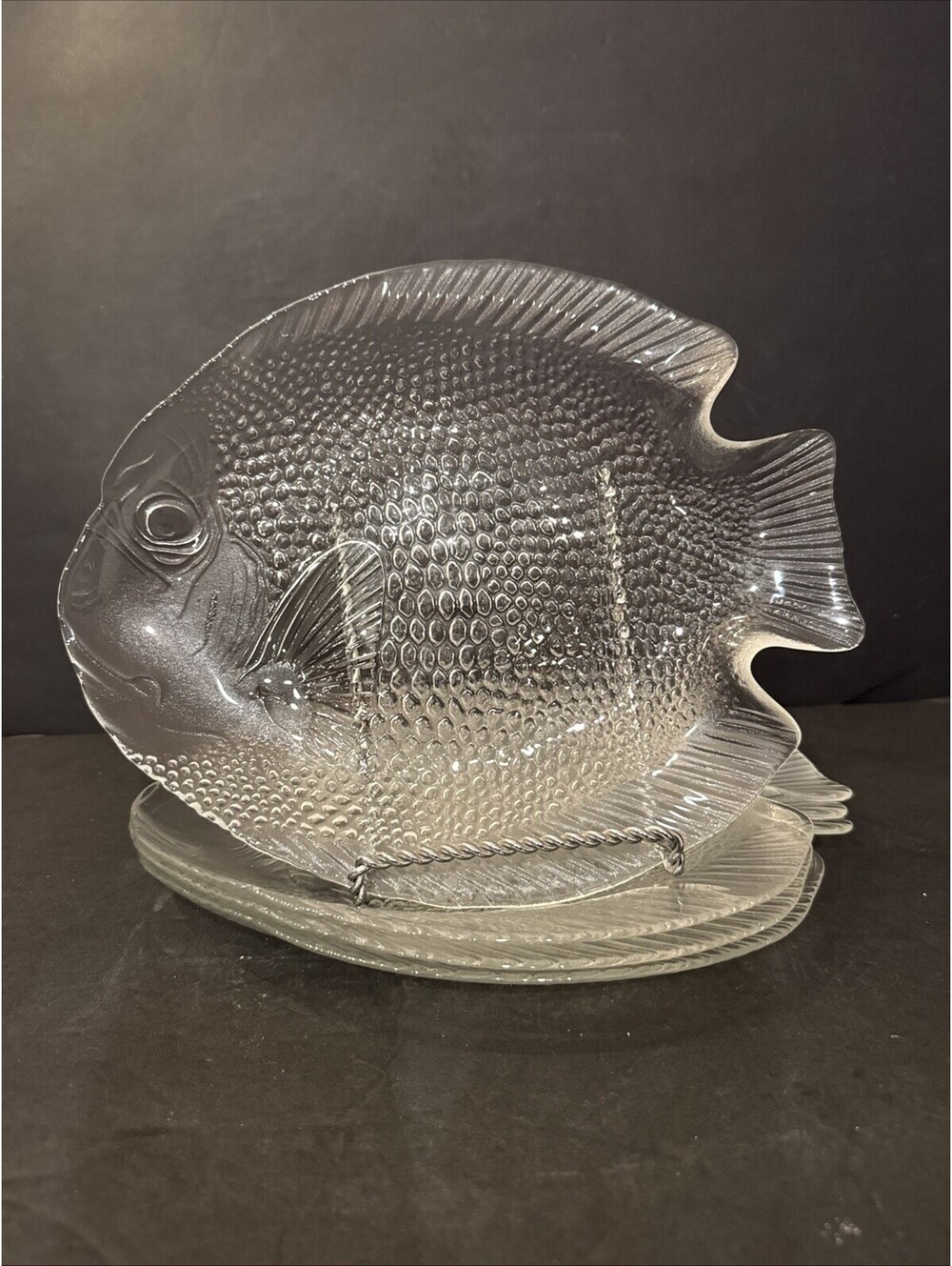 Arcoroc France (4) Fish Plates Clear Glass 10.5 L x 8.5" W